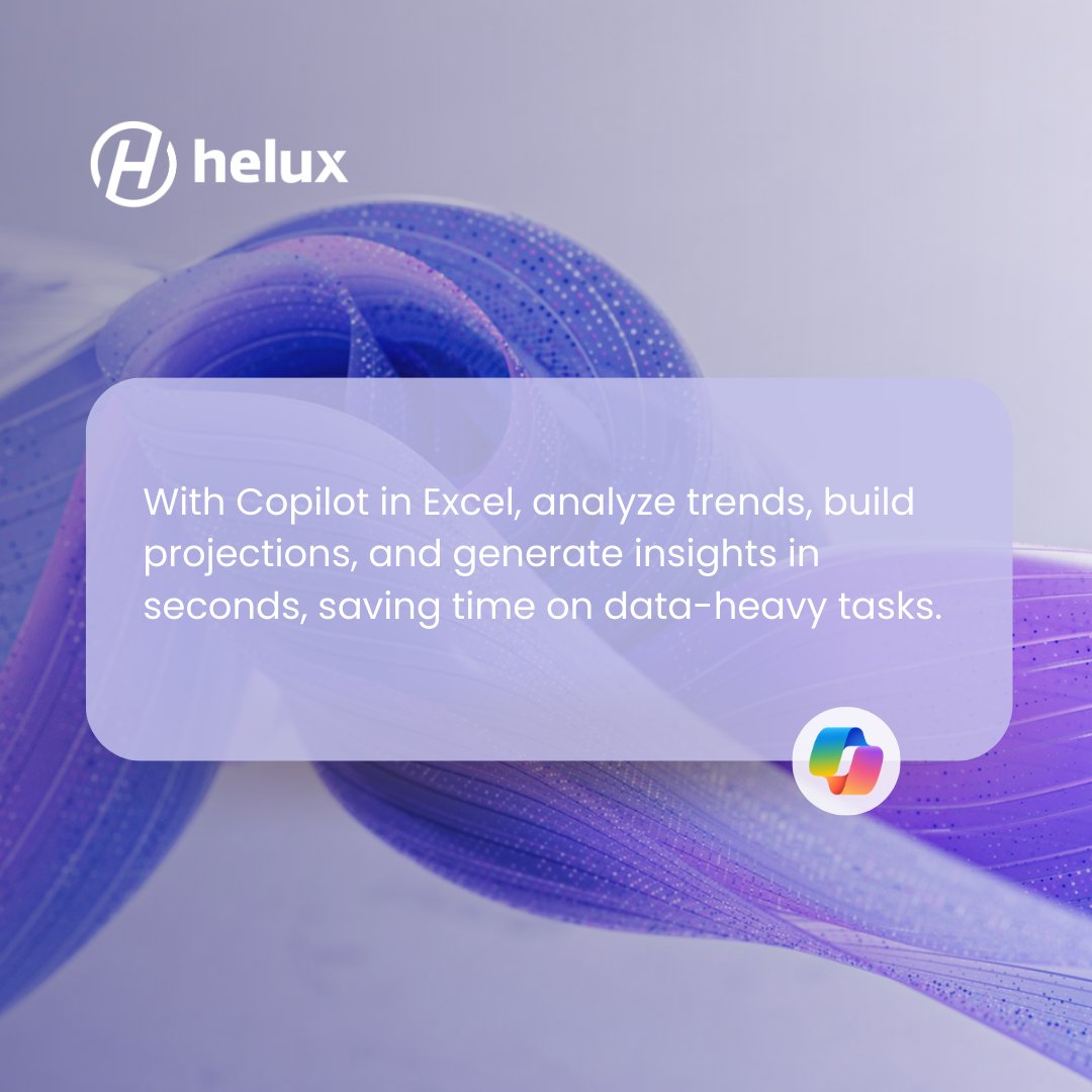 Unlock the full power of your data with Copilot in Excel!

Analyze trends, build projections, generate insights, and more! 

With Copilot, Excel becomes your personal data assistant, speeding up data-heavy tasks and boosting your productivity!

helux.ai/copilot-progra…