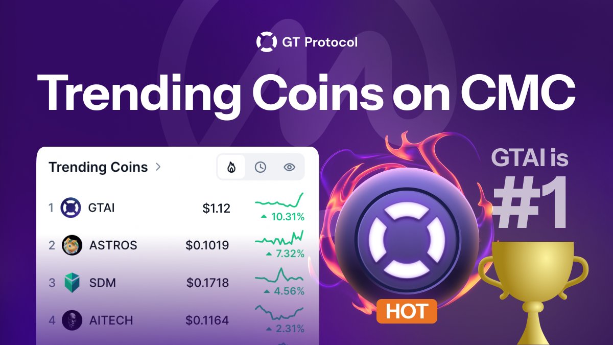 🔥 Look Who’s Trending! 🔥

$GTAI is #1 in the Trending Cryptocurrencies <a href="/CoinMarketCap/">CoinMarketCap</a>! 🚀

Thank you to our incredible community for your continuous support 🌟

Track $GTAI's growth on the following exchanges:

👉 ByBit: bit.ly/4iznAQv
👉 KuCoin: