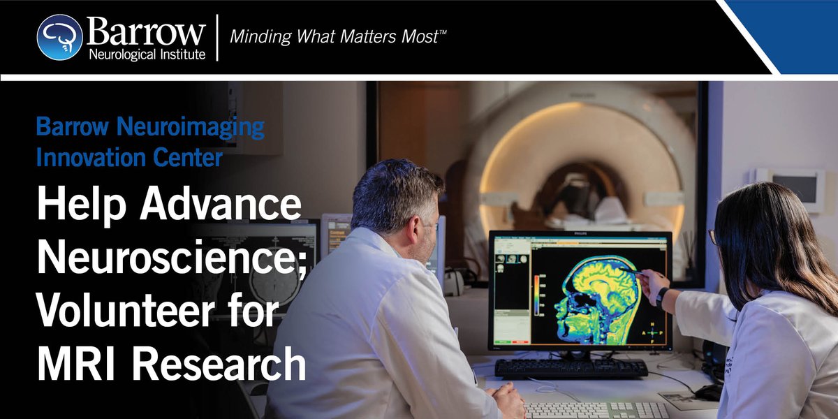 BarrowNeuro's tweet photo. You don’t have to be a scientist or doctor to help advance the field of neuroscience—you can volunteer for an MRI research study at the Barrow Neuroimaging Innovation Center! Get started at https://t.co/V5t5SVTMWi. More info: (602) 406-6253 or BNIC-Research@DignityHealth.org. https://t.co/xgzWn0yVMI