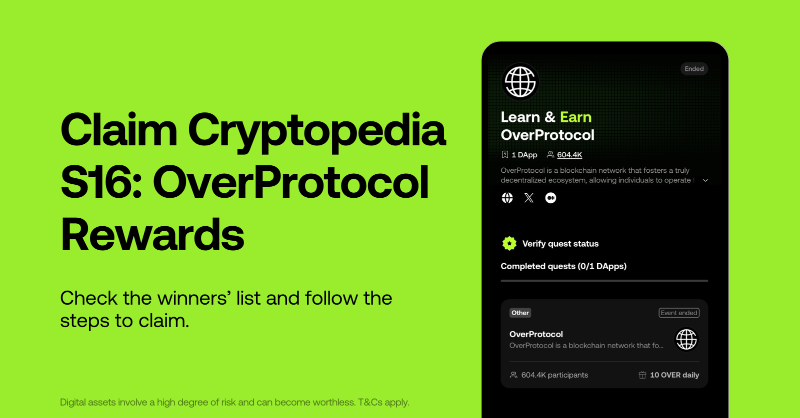 wallet's tweet photo. Ready for the @overprotocol TGE? Winners of Cryptopedia S16 can claim their $OVER on #OKXWallet

Simply head over to our Discover page and search for "Over Protocol Airdrop" to claim your prize.

🗓️ Dec 16, 1 AM UTC

See the list of winners👇