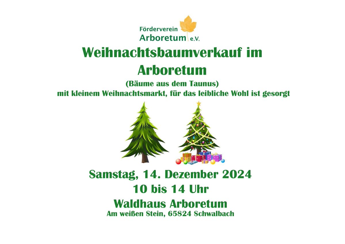 Beim morgigen Weihnachtsbaumverkauf wird es am Waldhaus im Arboretum (vor-)weihnachtlich. 
Infos: schwalbach.de/Veranstaltunge… _al