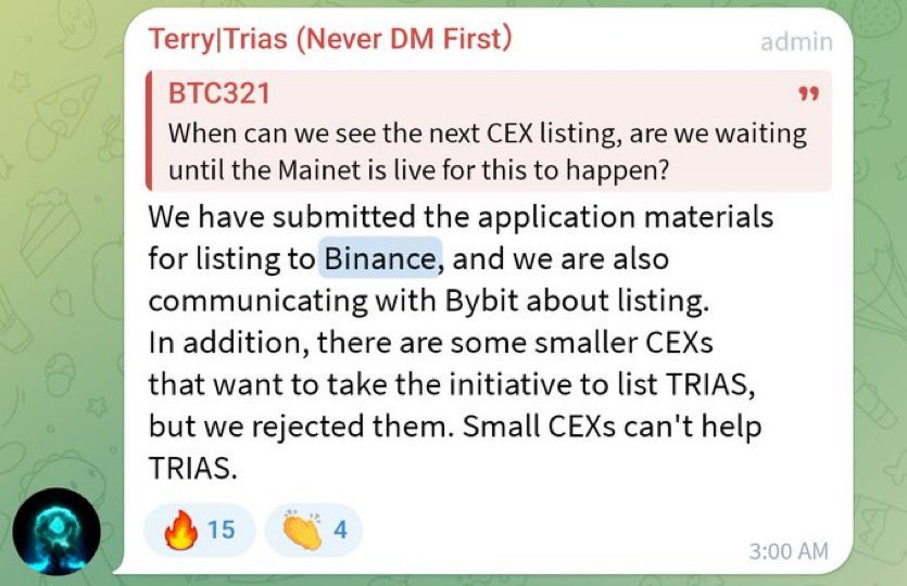 CryptoMindNL's tweet photo. BOOOOMMMM $TRIAS x @binance &amp; @Bybit_Official 

Let's gooo! https://t.co/3rtiYmc9e4