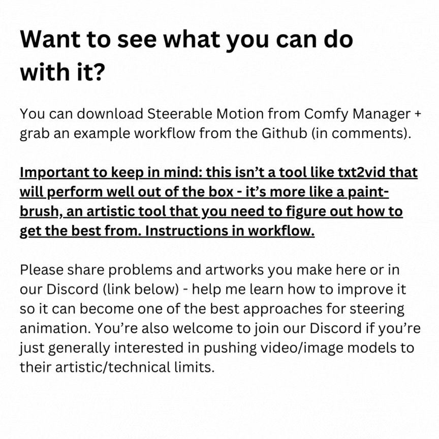 TheINAOG's tweet image. Presentando Steerable Motion v. 1.0, un nodo personalizado de ComfyUI para dirigir videos usando lotes de imágenes. ¡Descubre cómo mejorar tus videos! #SteerableMotion #ComfyUI #VideosMejorados Visto en reddit: reddit.com/r/StableDiffus…