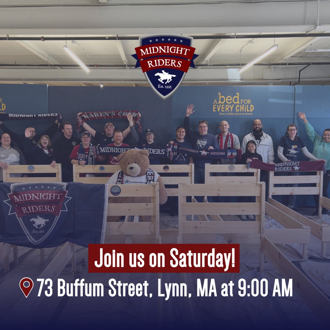 MidnightRiders's tweet photo. Friendly reminder to join us in Lynn this Saturday, December 14, at 9:00 am for another exciting Build-a-Bed event! 🛌

Sign up here to attend. ➡️ https://t.co/dc6uZW5YDR #NERevs #RidersOverHere https://t.co/LyTujFzEOh