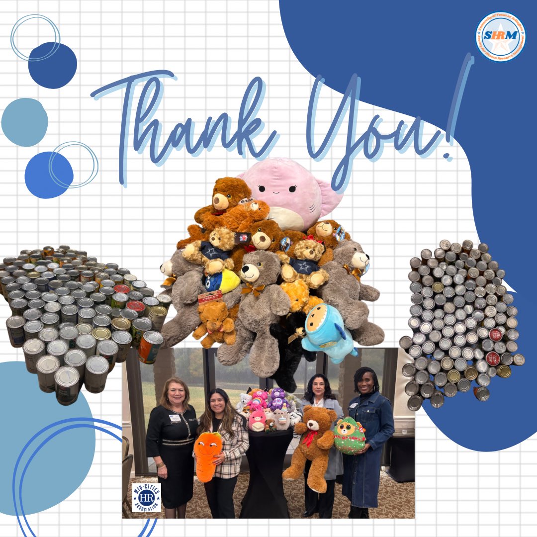Special thank you to our members for donating this past semester! Over 17 teddy bears and 111 cans were donated for those in need. SHRM strives to help and give back to our communities wherever possible. We could not have done without our amazing members!!