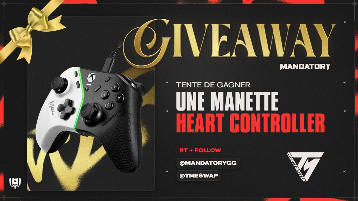 MandatoryGG's tweet image. On continue de vous couvrir de cadeaux grâce à Thrustmaster ! 

Aujourd'hui, tentez de gagner la nouvelle manette Hall Effect, la HEART CONTROLLER 🎮

Pour participer : 

🔄RT ce tweet
✅Follow @MandatoryGG et @TMEswap

 🗓️TAS le 20/12