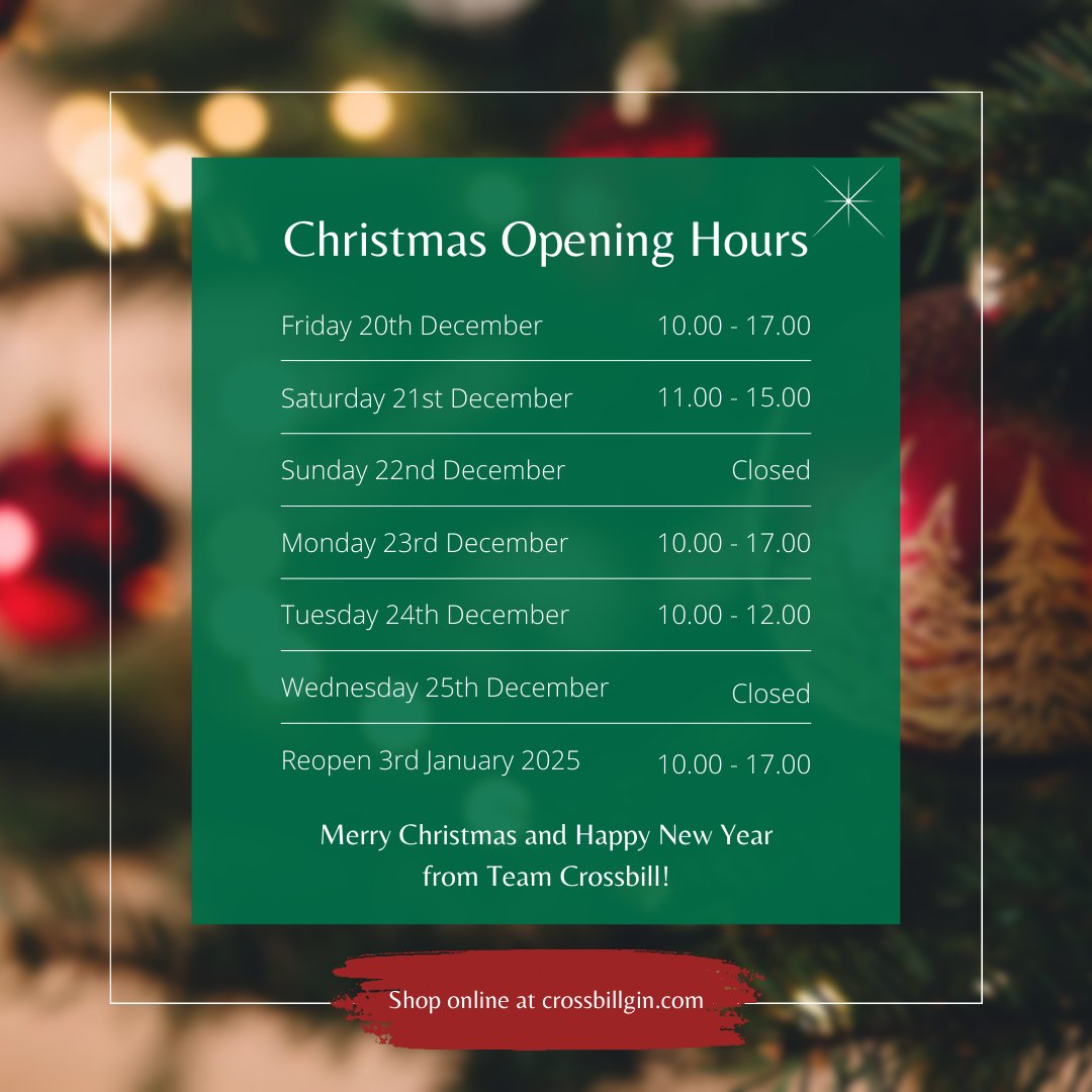 Christmas Delivery &amp; Collection 🚚🎁 Make sure to get your orders in by the end of Wednesday, 18th Dec, to ensure you receive your orders in time for all the festivities!

Our Distillery &amp; Shop will be open up until noon on Tuesday, 24th Dec, for any last-minute collections!