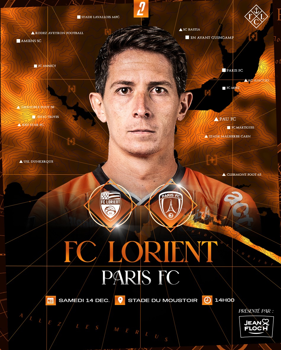 FCLorient's tweet photo. ⚡️ 𝐉𝐎𝐔𝐑 𝐃𝐄 𝐌𝐀𝐓𝐂𝐇
🆚 @ParisFC 
🏟️ Stade du Moustoir - 1⃣4⃣h

Le choc du jour se jouera à guichets fermés ! 🔒🐟

Supportrices, supporters, rendez-vous tout à l'heure au Moustoir pour pousser nos Merlus 🟠⚫️ https://t.co/7IV7qt86Pb