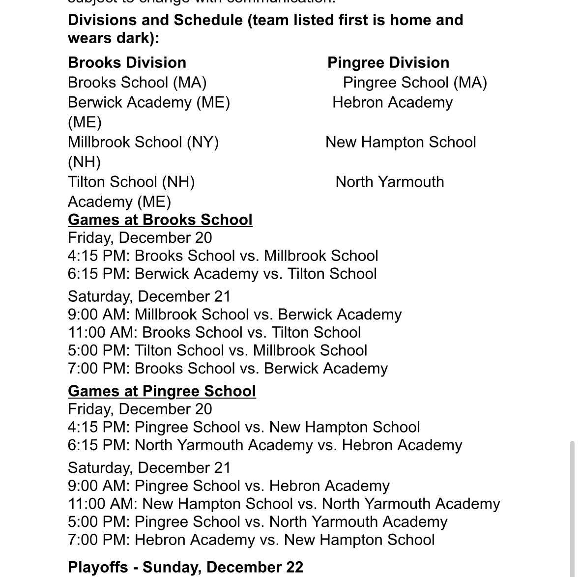 🚨🚨🚨One week until Brooks and Pingree welcome a great group of schools to campus for the Brooks-Pingree Holiday Tournament! <a href="/NZPrepHockey/">NZPrepHockey</a> <a href="/USHRhockey/">USHR</a>