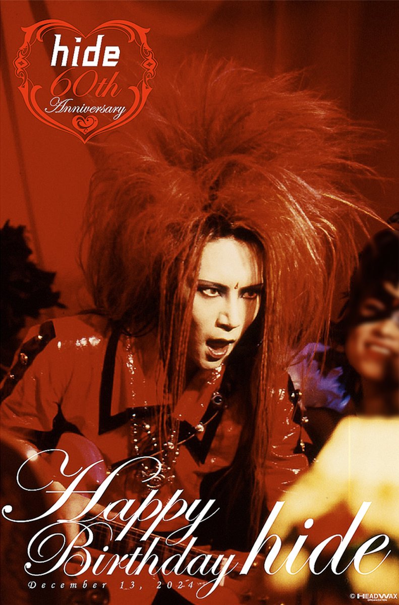 SMDMH2's tweet photo. お誕生日おめでとうございます🎂

60歳の還暦おめでとうございます♥
昔から『赤』のイメージが強かったので、あえてちゃんちゃんこ別の色を着てそうですね💛🖤
いつまでも、アナタのスタイルや音楽はカッコいいままで変わりません♪
〜hide 60th Anniversary〜

#hide #HIDE #hidebirthday2024 https://t.co/3oYDvowjZn