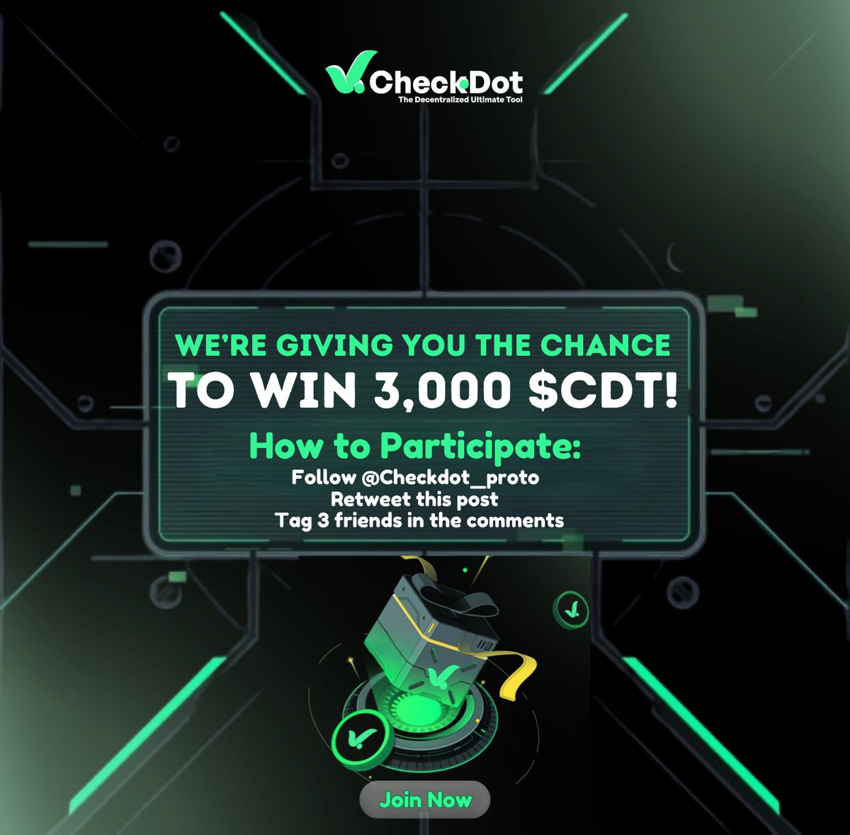CheckDot Protocol (@checkdot_proto) on Twitter photo We’re giving YOU the chance to win 3,000 $CDT!
How to Participate:
Follow <a href="/Checkdot_proto/">CheckDot Protocol</a>
Retweet this post
Tag 3 friends in the comments
💡 Boost Your Chances!
Every subscription of cover during the next 31 days = 1 raffle entry! 🎟️
🏆 1 Lucky Winner takes home the prize! We’re giving YOU the chance to win 3,000 $CDT!
How to Participate:
Follow <a href="/Checkdot_proto/">CheckDot Protocol</a>
Retweet this post
Tag 3 friends in the comments
💡 Boost Your Chances!
Every subscription of cover during the next 31 days = 1 raffle entry! 🎟️
🏆 1 Lucky Winner takes home the prize!