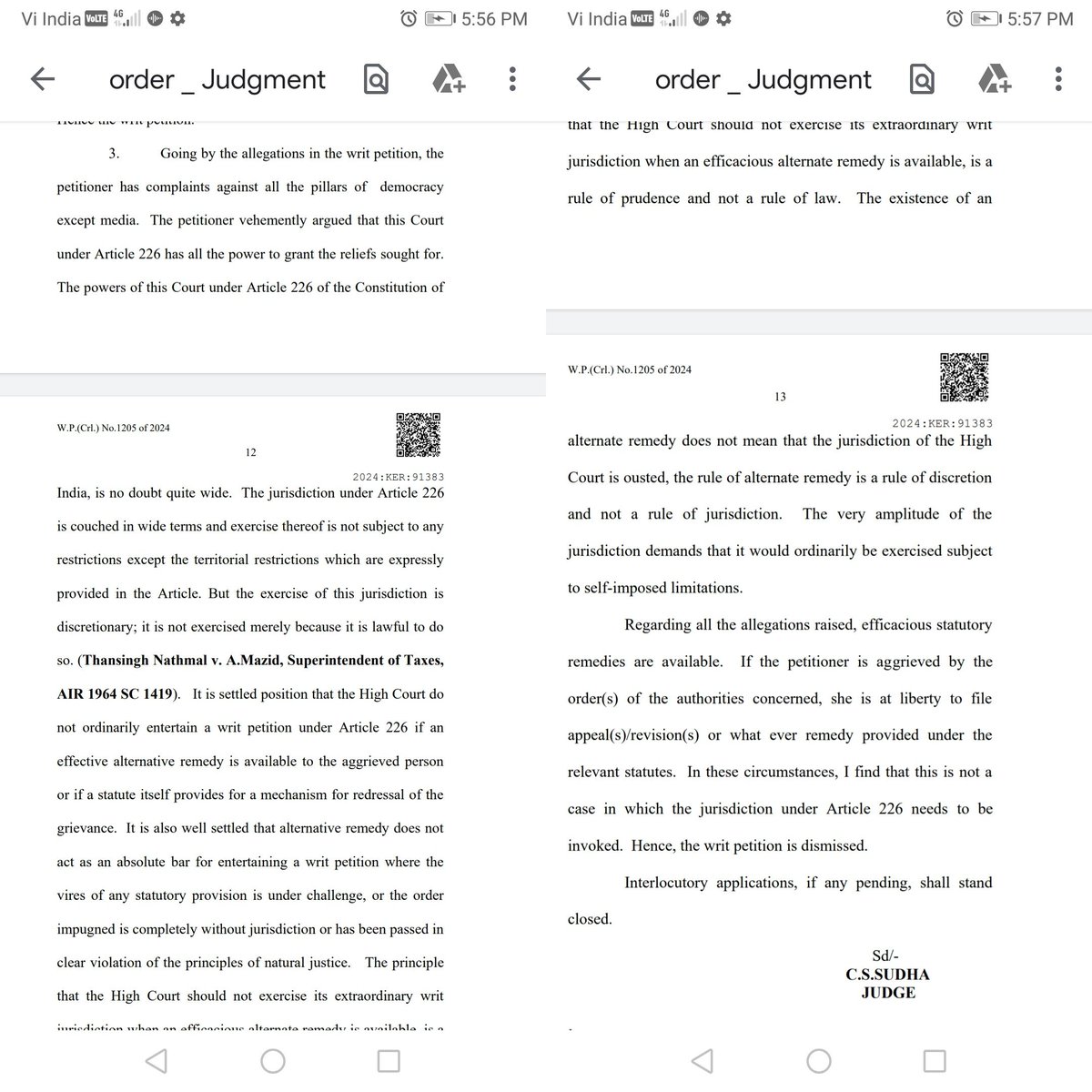 aleena206852's tweet photo. Filed a #writappeal. Dismissal of #writpetition sought #constitutionalremedies for enforcement of #FundamentalRights was the decision of #Kerala HC - #keralaPolitics. Let us see what the #Divisionbench #justice
1. Filing info
2. Main part of judgment
3&4. Grounds & reliefs
@ajpReact @AMAZlNGNATURE @Cosmicbrigade @geiger_harald @Stacy09804068 @PieterseMarc @Paul_Vegano @RobertoCardel18 @Lucycrew7 @nature_pepe @veganmim @malatis8 @jrpsaki
@SRuhle
@AdvocateDyaBhati
@mikeallen
@Ostrov_A
@BeschlossDC
@horton_official
@LahavHarkov
@digiphile
@domdyer70
@anikasleem
@CWitvrouwen
 @JohnOberg @WSJ @RWnewsIN @JournoMirror
