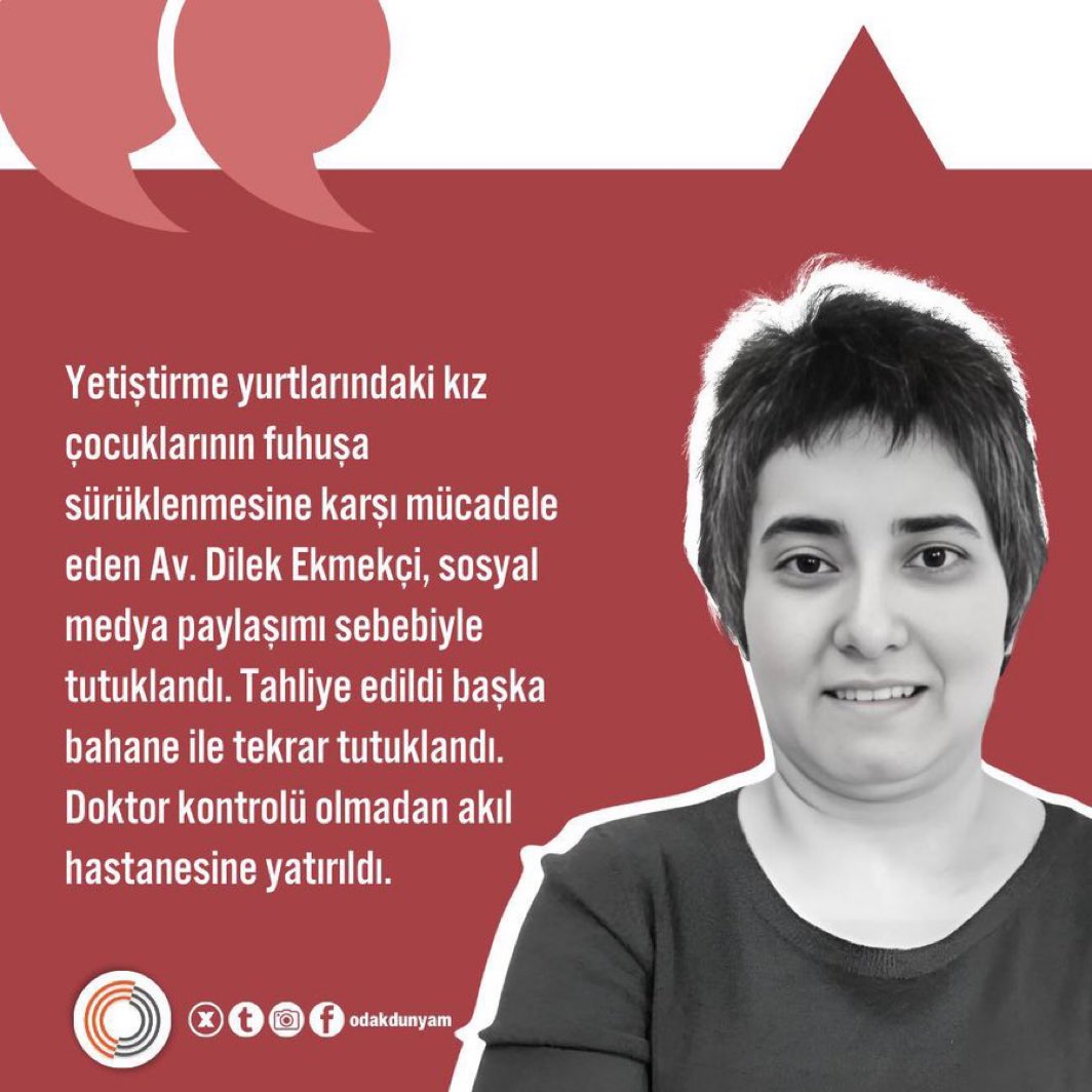 Devlete emanet olan kızlara Zorla Fuhuş Yaptıran Çeteleri deşifre ettiği için Tutuklanan ve kumpas ile Akıl hastanesine kapatılan Avukat Dilek Ekmekçi’ye ses olun❗️❗️❗️

DilekEkmekçiye Özgürlük