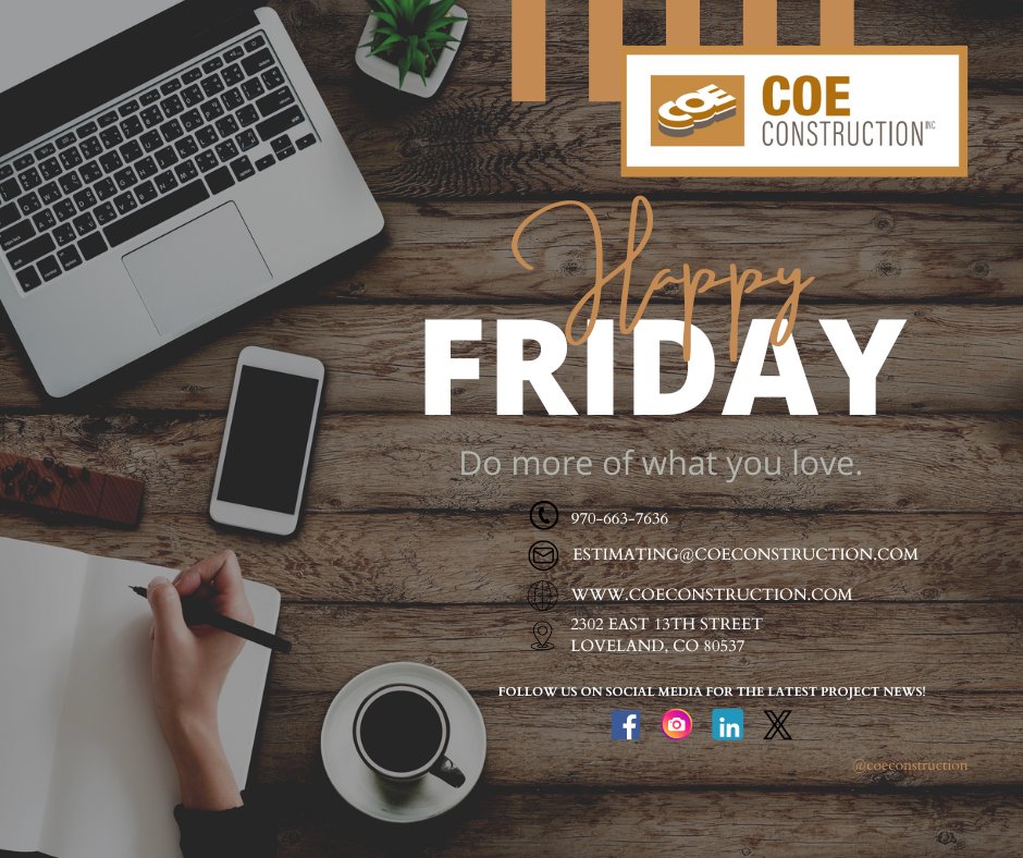 COEConstruct's tweet image. 🎉 It’s Friday, and we’re celebrating another week of building excellence at Coe Construction! 🏗️ Big or small, every project gets our full dedication. Check out our latest work and see how we’re shaping Colorado at coeconstruction.com! #FridayFocus #QualityBuilds