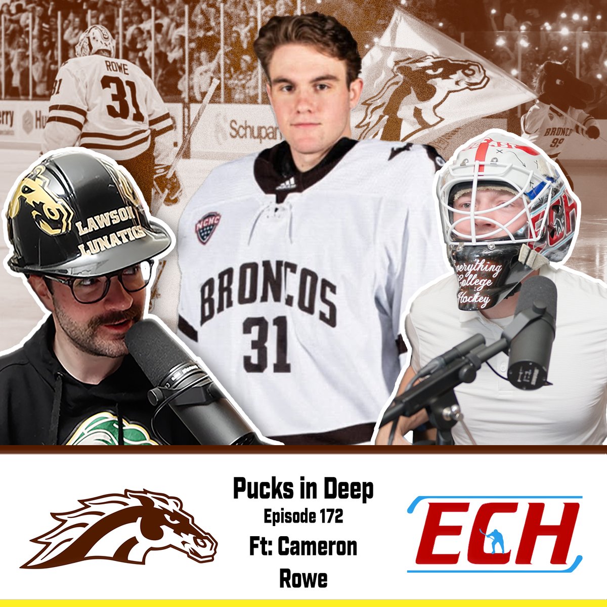 TeamECH's tweet image. 🚨NEW Podcast🚨  Ep. 172 of Pucks in Deep ft. @C_rowe00 of @WMUHockey 

Discussed:    
- Latest in @collegehockey
- ECH All Access @ WMU
- Goalie Duo
- @LawsonLunat1cs 
- Broncos 📈
- @dono_20  Stories
+ Much more! 
Subscribe ⬇️

Apple: podcasts.apple.com/us/podcast/epi…

Spotify:…