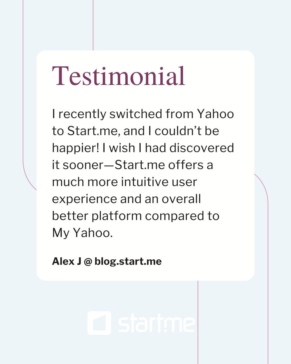 startme's tweet image. My Yahoo is gone—but this user found the perfect alternative with Start.me. 🌟 Discover why he made the switch and why he's happy: blog.start.me/my-yahoo-stops… #MyYahoo #Bookmarks #Productivity #StartMe #Organization