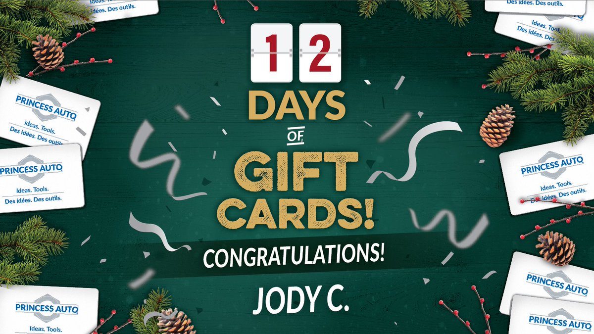 Congrats to our twelfth and final #12DaysofGiftCards winner! 🎄🎁 
Thank you to all who participated!