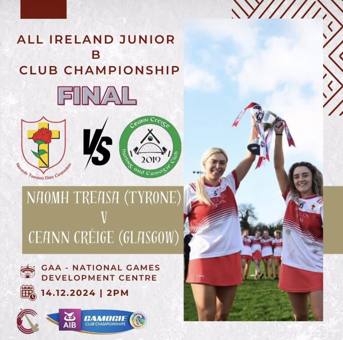 TomasColton's tweet photo. Massive weekend ahead for our family and community. 

1st up is the All Ireland junior B club camogie final tomorrow with two daughters playing for @NaomhTreasa 

Sunday is the start of the Ulster minor club Championship with the son playing with @DGNHurlingclub 

🤞🤞🤞🤞 https://t.co/ndDwtsptsq