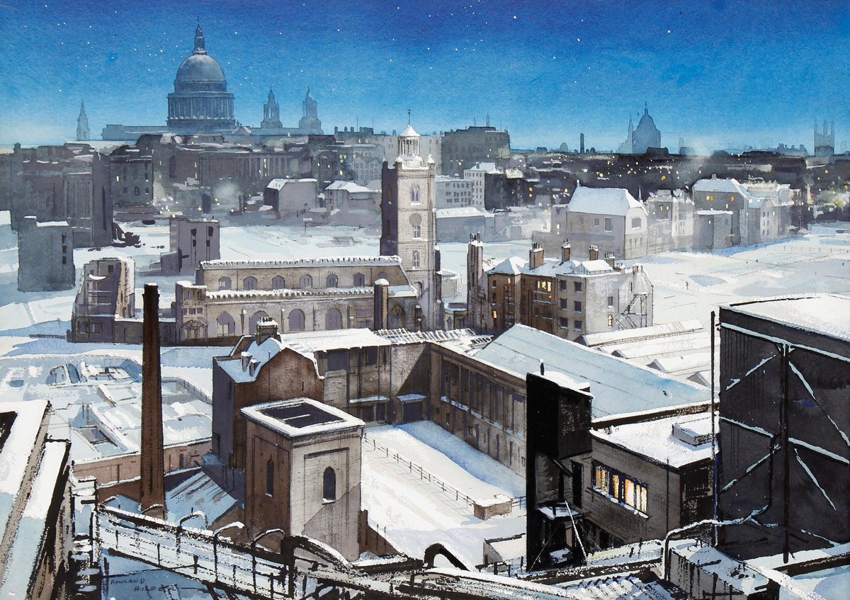 'View over the Rooftops, Winter' by Rowland Hilder (1905-1993)

(Private collection)