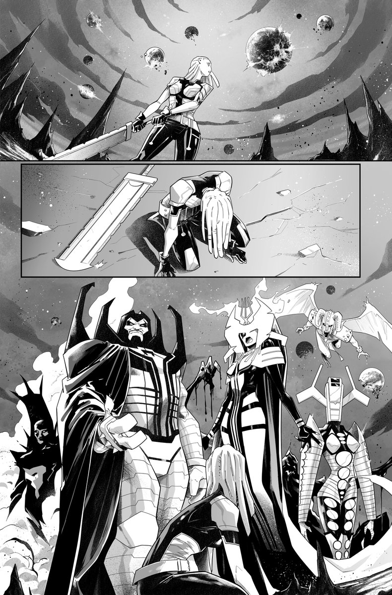 First page of Phoenix #6 B&amp;W
I had fun drawing these Dark Gods, JRJR's unique design wasn't easy to adapt to my style. but I love them.