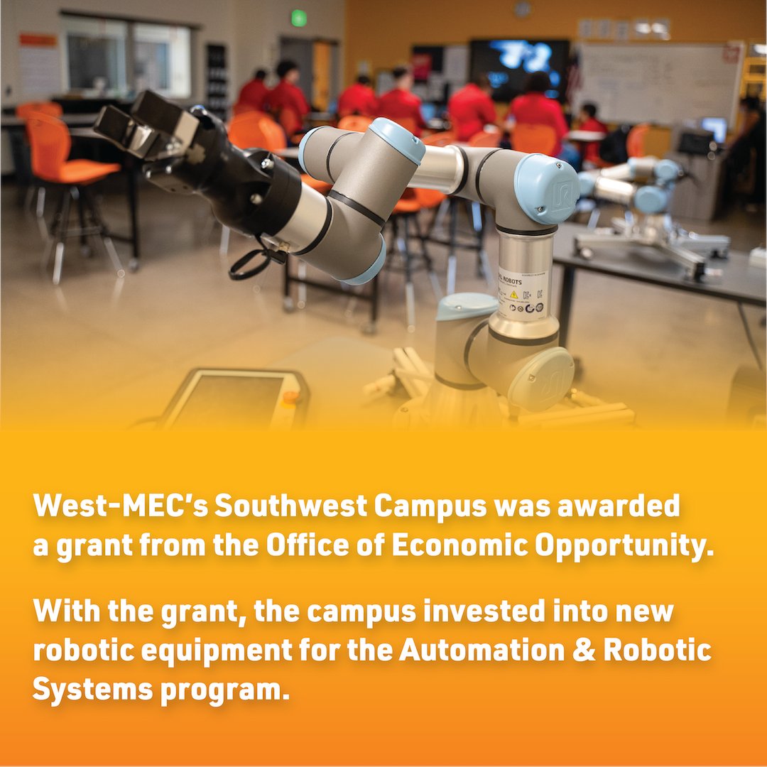 westmec's tweet photo. West-MEC would like to take the time to congratulate our Southwest Campus for being awarded a grant from the Office of Economic Opportunity (OEO)! 👏
Through the grant, our Southwest Campus was able to invest in 3 programs!
#WestMEC #CareerTechEd #FasterWayForward https://t.co/HZl7QAyj3w