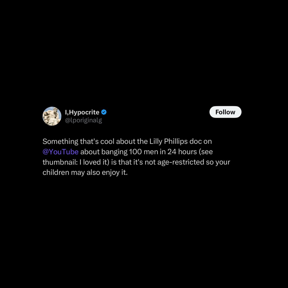 FearedBuck's tweet photo. YouTube is receiving backlash for not age-restricting the Lily Phillips documentary on YouTube 👀 https://t.co/5L26UIvi6u
