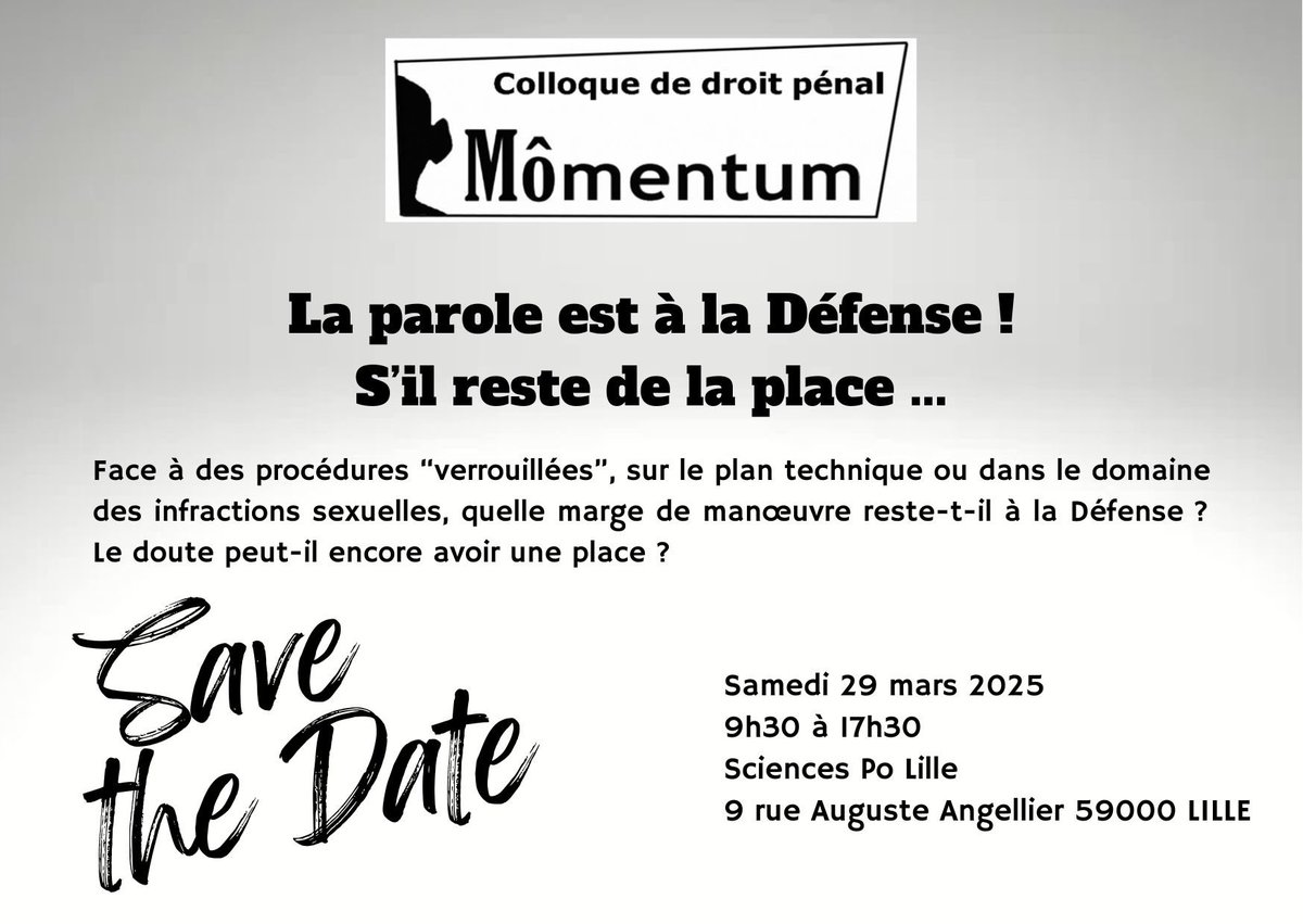 Save the date! Deuxième édition Mômentum, le colloque des pénaleux lillois… le 29 mars 2025