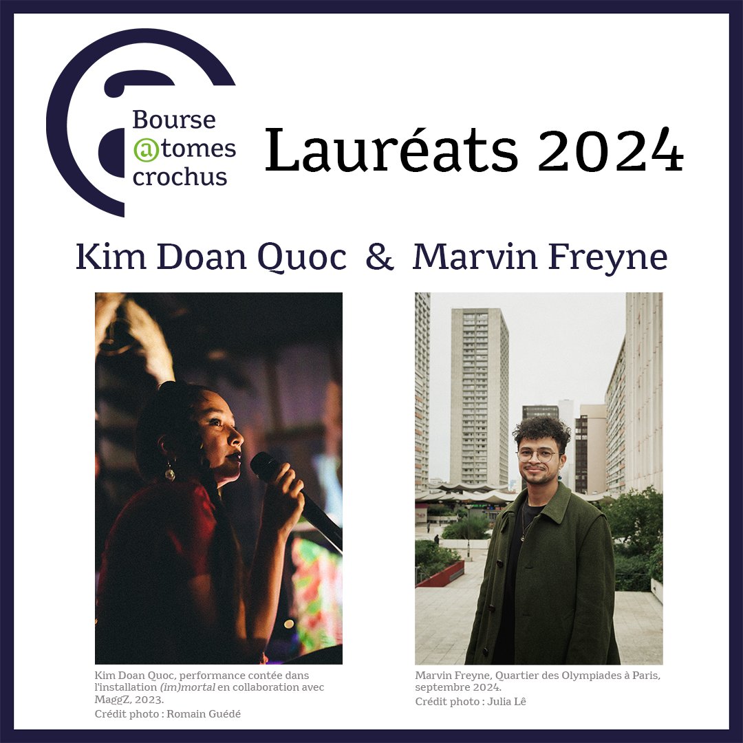 [BOURSE ATOMES CROCHUS 🧬🔎] Kim Doan Quoc  (artiste vidéaste et performeuse), et Marvin Freyne (doctorant en anthropologie et géographie) forment le duo lauréat de la première édition de la bourse Atomes Crochus. Bravo ! ✨
Le duo reçoit 16 500 € pour la réalisation de son