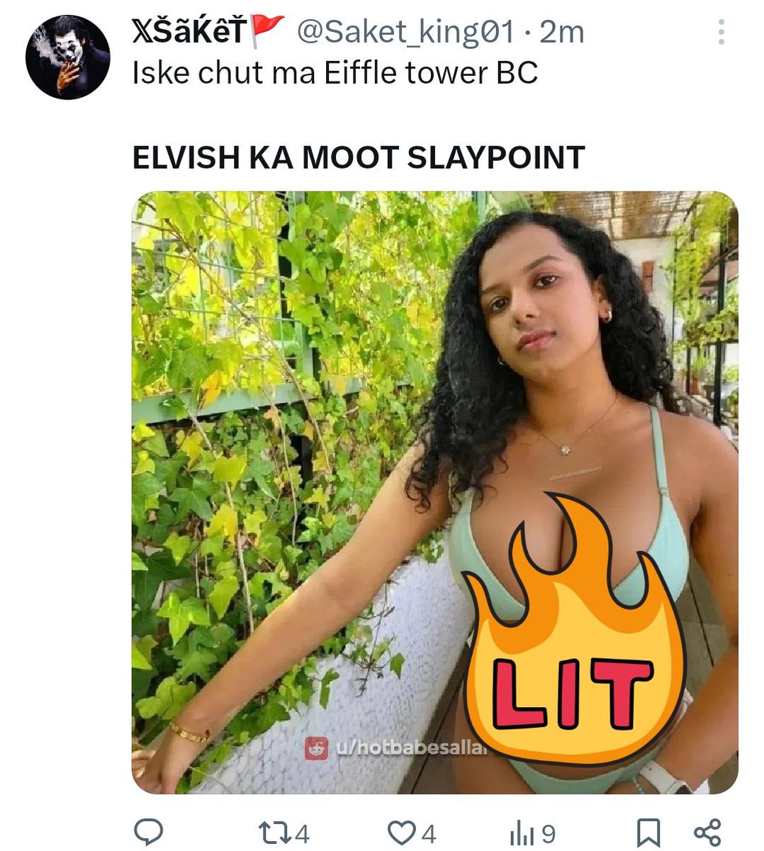 Mr_Chhinra_'s tweet photo. Chhpari @ElvishYadav , Chapri supporters call themselves kattar Sanatani Hindus. They are posting a morphed photo of a girl.Showing his sanskaar by running the trade of "ELVISH KA MOOT SLAYPOINT".🤮🤢 https://t.co/p1avPuch3X