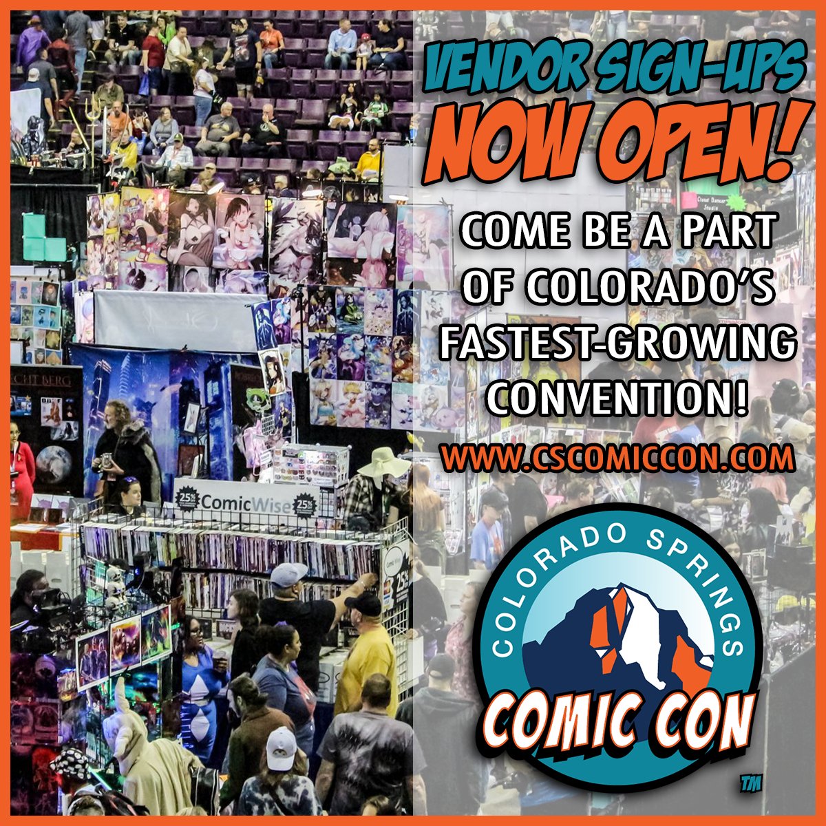 cscomiccon's tweet photo. Vendors, artists, &amp; exhibitors! The vendor application is now open for #CSCC2025! Don't miss your chance to be a part of Colorado Springs' best pop culture con! Apply today! #cscomiccon #vendors #artists #coloradosprings https://t.co/tbX2AsGEj2