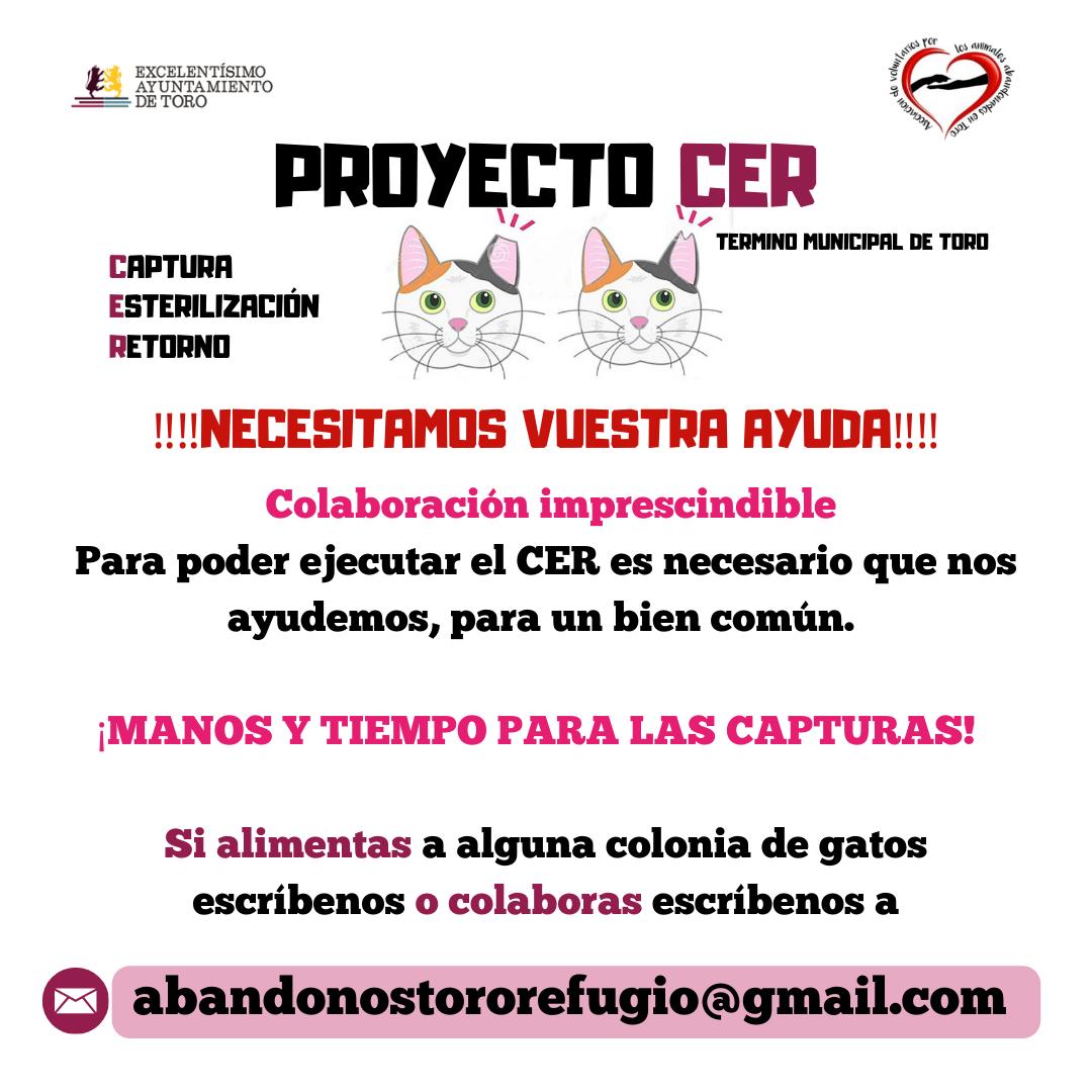 El CER en <a href="/Toro_Ayto/">Ayuntamiento Toro</a>  está cada vez más cerca. Si conoces alguna colonia en el término municipal, o si eres alimentador/a y quieres colaborar, escríbenos 🙏🏼
abandonostororefugio@gmail.com