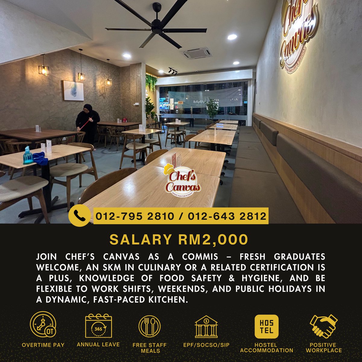 chefscanvas's tweet photo. Join Our Culinary Squad! Chef’s Canvas sedang mencari talented Commis Chef untuk bawak fresh flavors to our kitchen #NowHiring #JobAvailable #JawatanKosong #JobsMY https://t.co/SKqy8qoFoW