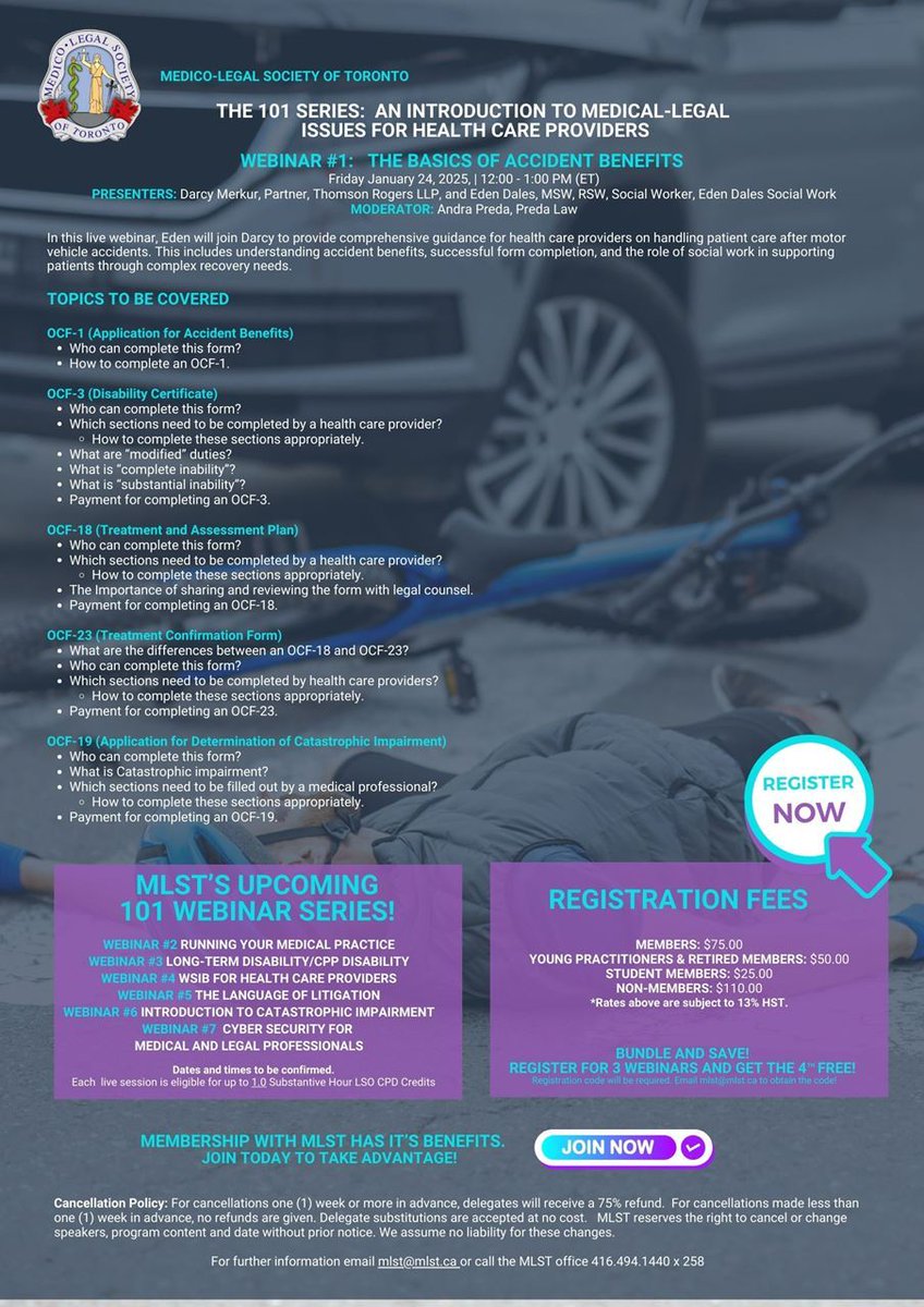 MLST Members Make a Difference!
One member's idea = the "101 Series" for healthcare professionals facing legal issues.  ‍⚕️
First Up! "Accident Benefits Basics" with <a href="/autolawontario/">Darcy Merkur</a> <a href="/EDSWTHERAPY/">Eden Dales MSW RSW</a>  Expert guidance on patient care after MVA ➡️ mlst.ca/event-5972550