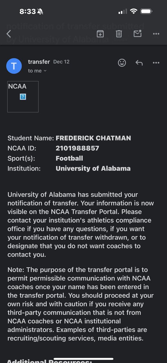 Thank you Bama for an amazing opportunity. With that being said I have officially entered my name in the Transfer Portal with 3 years of eligibility!