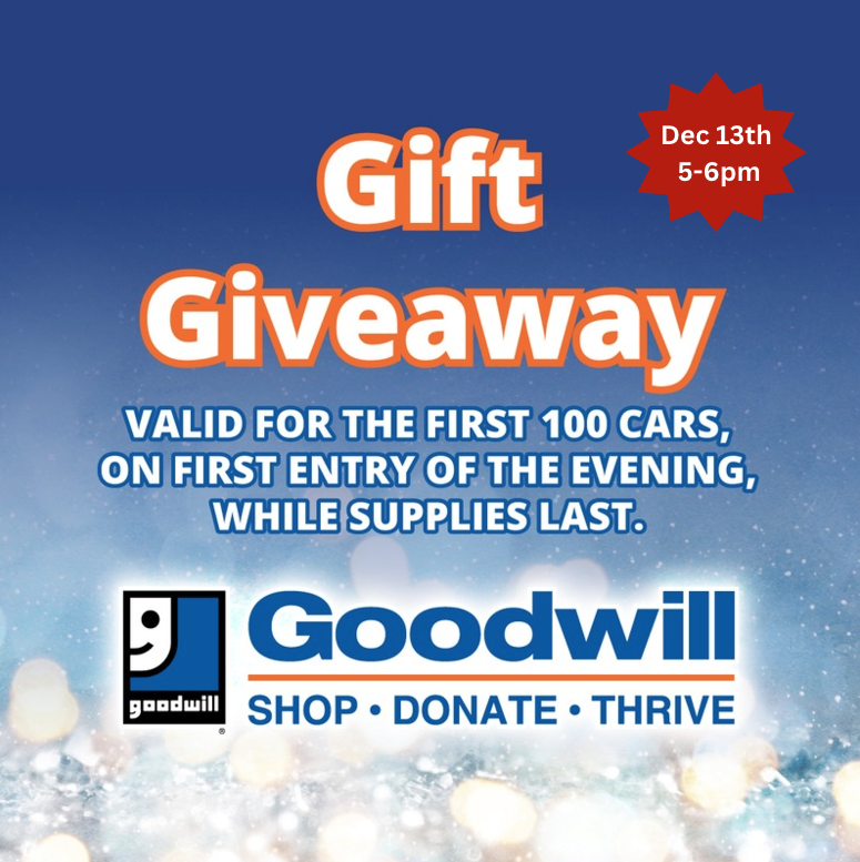 Spread the holiday cheer with Goodwill! The first 100 vehicles tonight (on first entry) will receive a $10 gift card from <a href="/GoodwillVegas/">Goodwill Vegas</a>, while supplies last