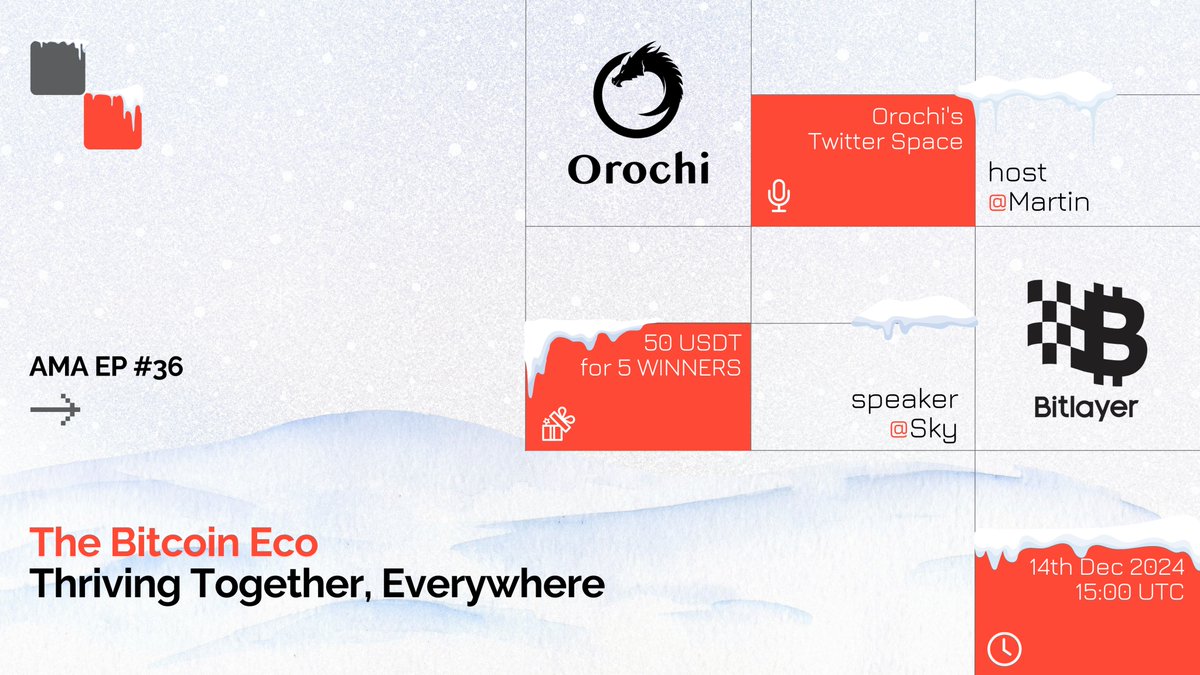 OrochiNetwork's tweet photo. AMA Alert: Another exciting session for our Orochians! 🐲

Join Orochi and @BitlayerLabs as we explore "The Bitcoin Eco: Thriving Together, Everywhere" tmr on Orochi's Twitter Space🎙️

🎁 AMA Giveaway: $50 for 5 lucky winners, 5 questions will be picked during the session!

How to enter:
1️⃣ Like & retweet this post
2️⃣ Follow @OrochiNetwork & @BitlayerLabs
3️⃣ Comment your question!

🕐 Date: 15:00 UTC | December 14th, 2024
🎙️ Tune in: https://t.co/ymv4hRmWxz
📌 Featuring Sky Harris @blockchainsky_ from @BitlayerLabs 

👀 The countdown to this AMA has begun!