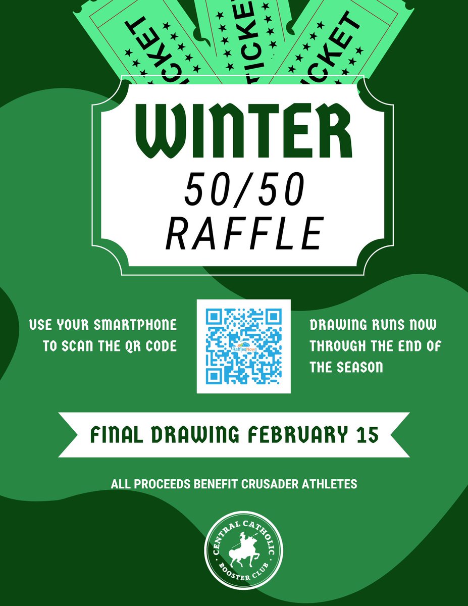CCHSCantonOhio's tweet photo. The Crusader Booster Club is having a 50/50 raffle through-out the winter sports season. Purchase a ticket and support Central Catholic athletics. To purchase a ticket visit: https://t.co/Uc7YSfhPaf 

#CrusaderNation https://t.co/9hLt4FtUjA