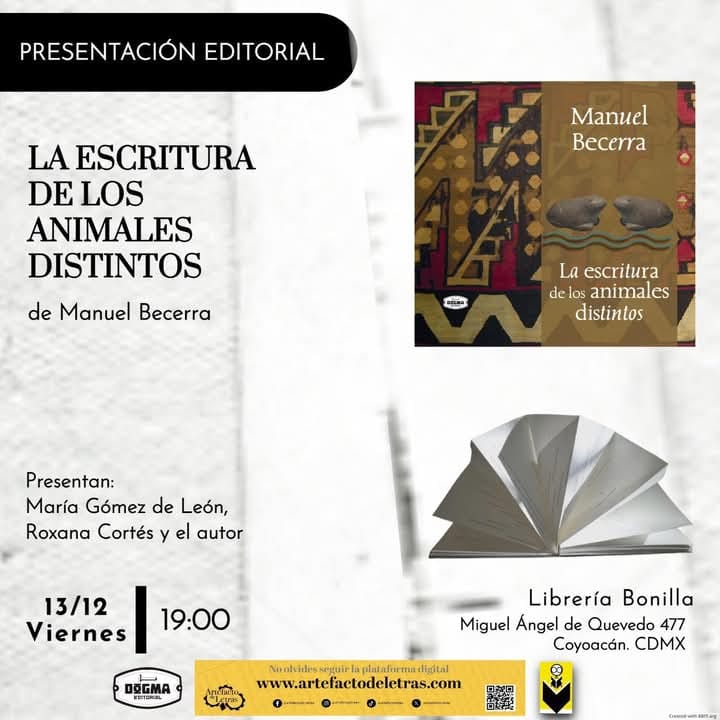 📚Hoy se realizará la presentación de "Escritura de los animales distintos" de Manuel Becerra (19:00 hrs). Los esperamos.
#bonillanovedad #libreriabonilla #libros #libreria #librosymaslibros #NovedadesEditoriales #lectura #libroslibroslibros #literatura #follow #Twitter