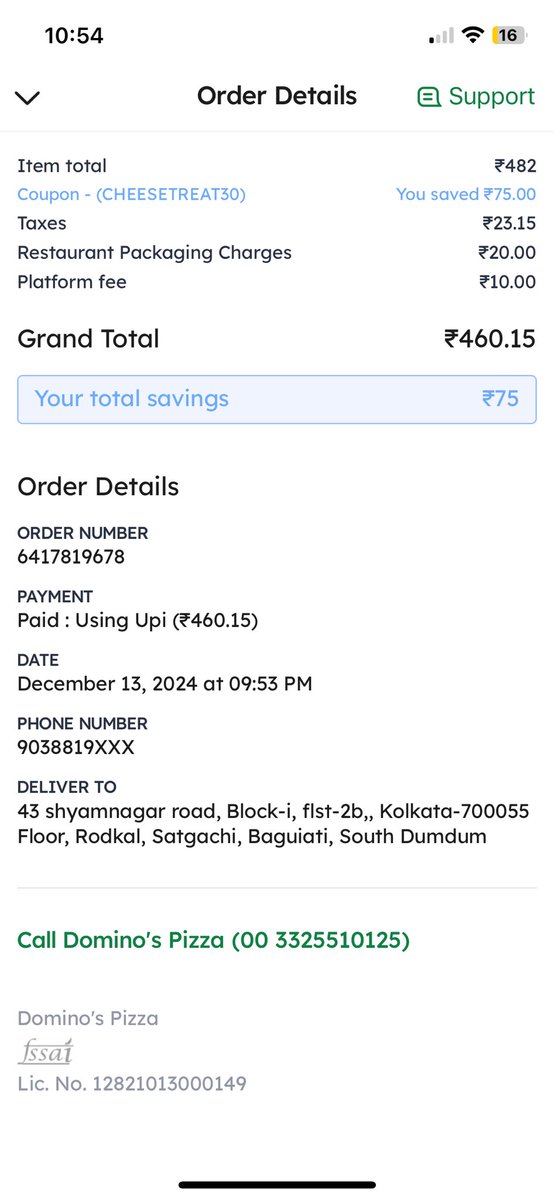 CAASHISHCHOUDH1's tweet photo. Dear  #zomato i have ordered #dominos one hour ago, now every time you/they are extending time &amp; message reflecting sorry for delay.

Your chatbot #zia isn’t responding to chat &amp; saying call to domino’s directly,where it is saying “this number is out of service”. https://t.co/3dMLwuYLUw