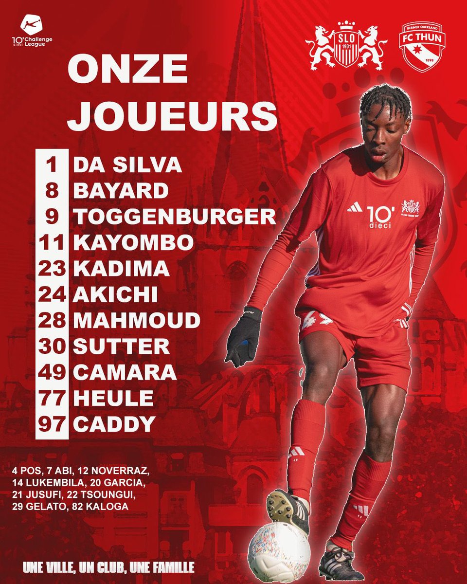 FC_SLO's tweet photo. ๐๐ฒ 1๏ธโฃ1๏ธโฃ
Voici les onze ๐๐ถ๐ผ๐ป๐ qui vont dรฉbuter cette rencontre face ร Thoune ๐
ALLEZ STADE ! ๐ฃ๏ธ๐ดโช๏ธ
#AllezSLO ๐ฆ #Stadiste #SLOTHU https://t.co/94QApxTJP9