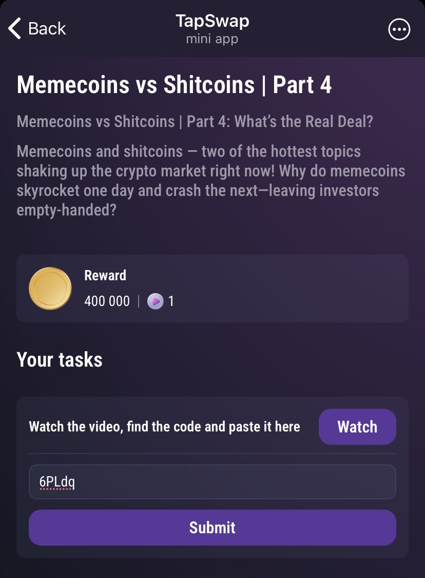 DanielMbutor's tweet photo. #TapSwap YouTube Code

▶️ Memecoins vs Shitcoins | Part 4

✅ 6PLdq

Follow for more update 🤝 https://t.co/KfAS7XQoCq