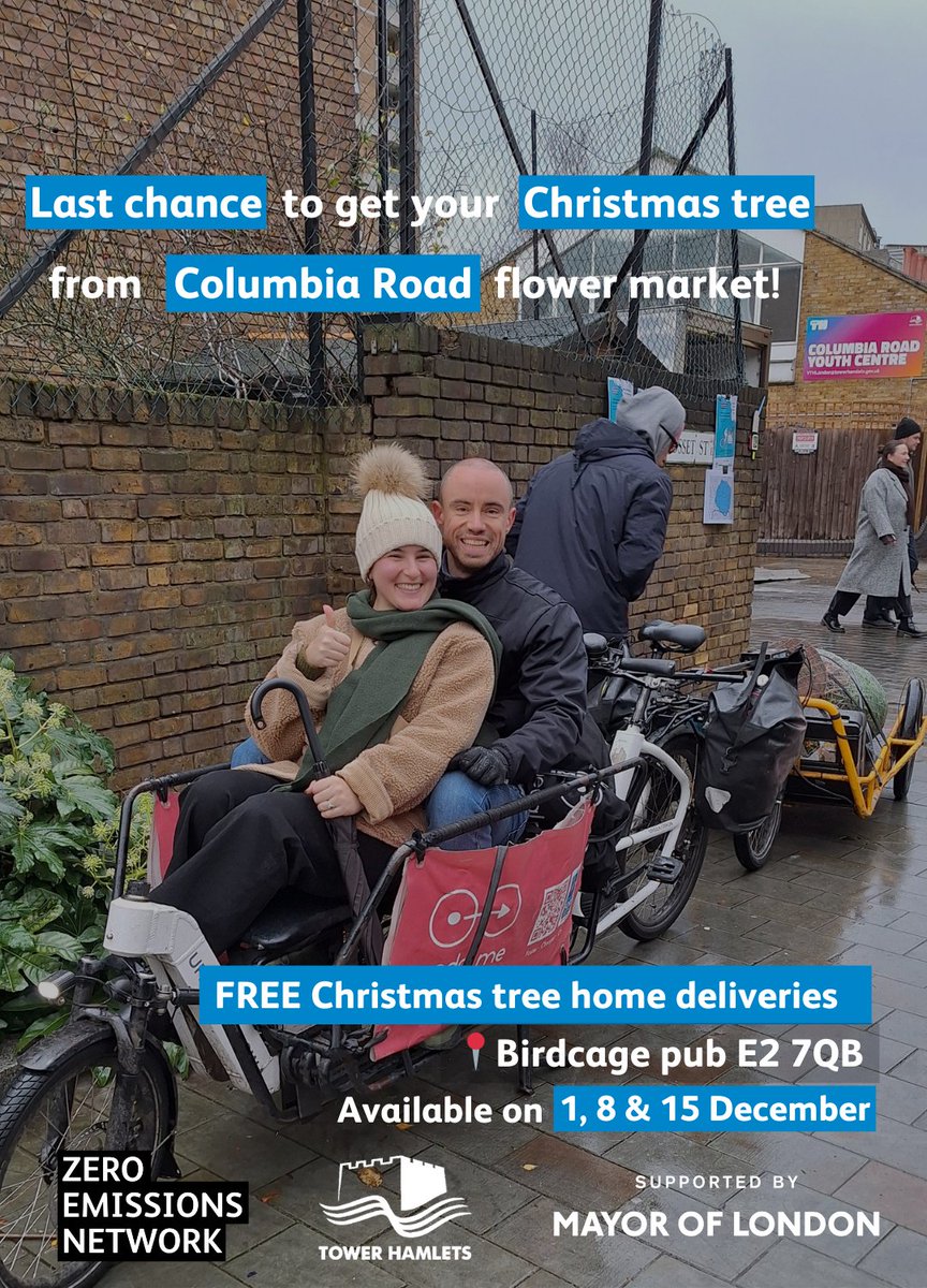 Tower Hamlets Council (@towerhamletsnow) on Twitter photo Planning to pick up a Christmas tree from the lovely Columbia Road flower market this Sunday? 🎄
<a href="/ZeroEmissionsN/">Zero Emissions Network</a> will be providing free Christmas tree deliveries to your home on their eco-friendly cargo bikes! 🚲
📍Birdcage pub, E2 7QB #TowerHamlets Planning to pick up a Christmas tree from the lovely Columbia Road flower market this Sunday? 🎄
<a href="/ZeroEmissionsN/">Zero Emissions Network</a> will be providing free Christmas tree deliveries to your home on their eco-friendly cargo bikes! 🚲
📍Birdcage pub, E2 7QB #TowerHamlets