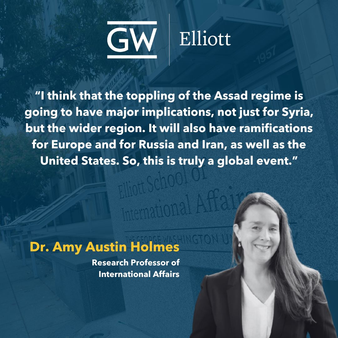 Sinclair Broadcast Group’s ‘’The National News Desk’’ quoted Amy Austin Holmes, research professor of international affairs, in the article “Syria's longtime ruler toppled; what does it mean for the US?’’ by Cory Smith. ⬇️

ktvl.com/news/nation-wo…