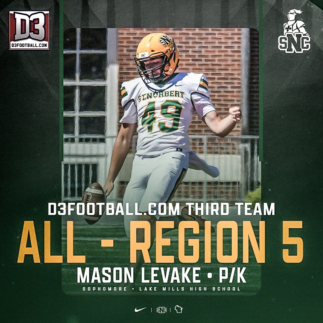 Congratulations to senior RB PJ Oden (<a href="/PJInTheCut/">Patrick Oden</a>), senior LB Sam Barnett (<a href="/SamBarn78526605/">Sam Barnett</a>) and sophomore P/K Mason Levake (<a href="/mason_kicks23/">Mason Levake</a>) on being named D3Football.com All-Region 5 3rd Team!

🟢⚔️🟡
#GoGreenKnights l #GKC