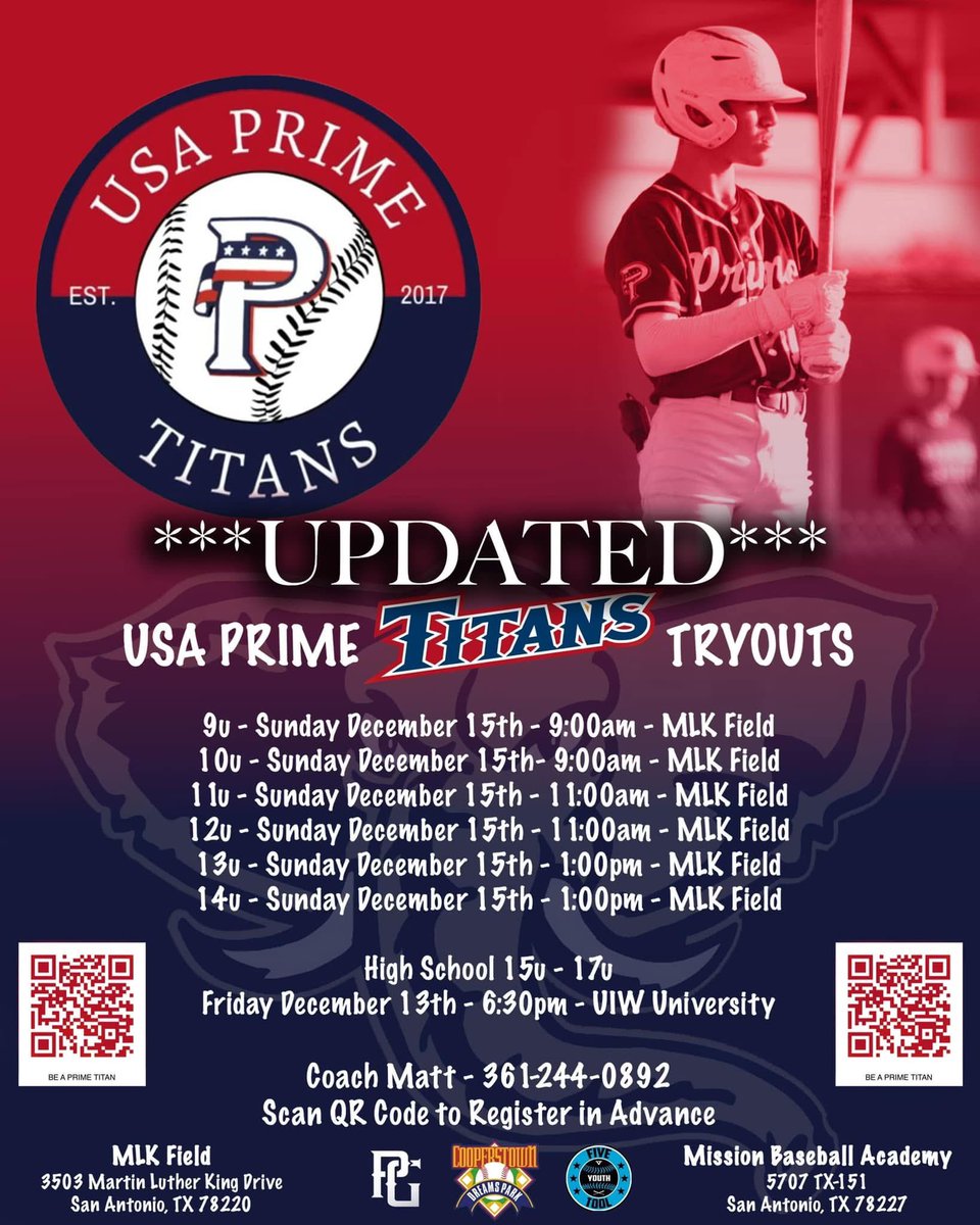 High School Age tryouts tonight at UIW. <a href="/BraylonDoud2/">Braylon Doud</a> <a href="/saprimetitans/">USA Prime Titans</a>