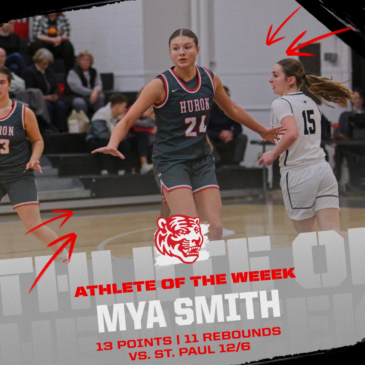 Athlete of the Week is back!

This time we are celebrating Freshman Mya Smith! She earned Athlete of the Week with her double-double performance at Norwalk St. Paul last week!

#TigerPride