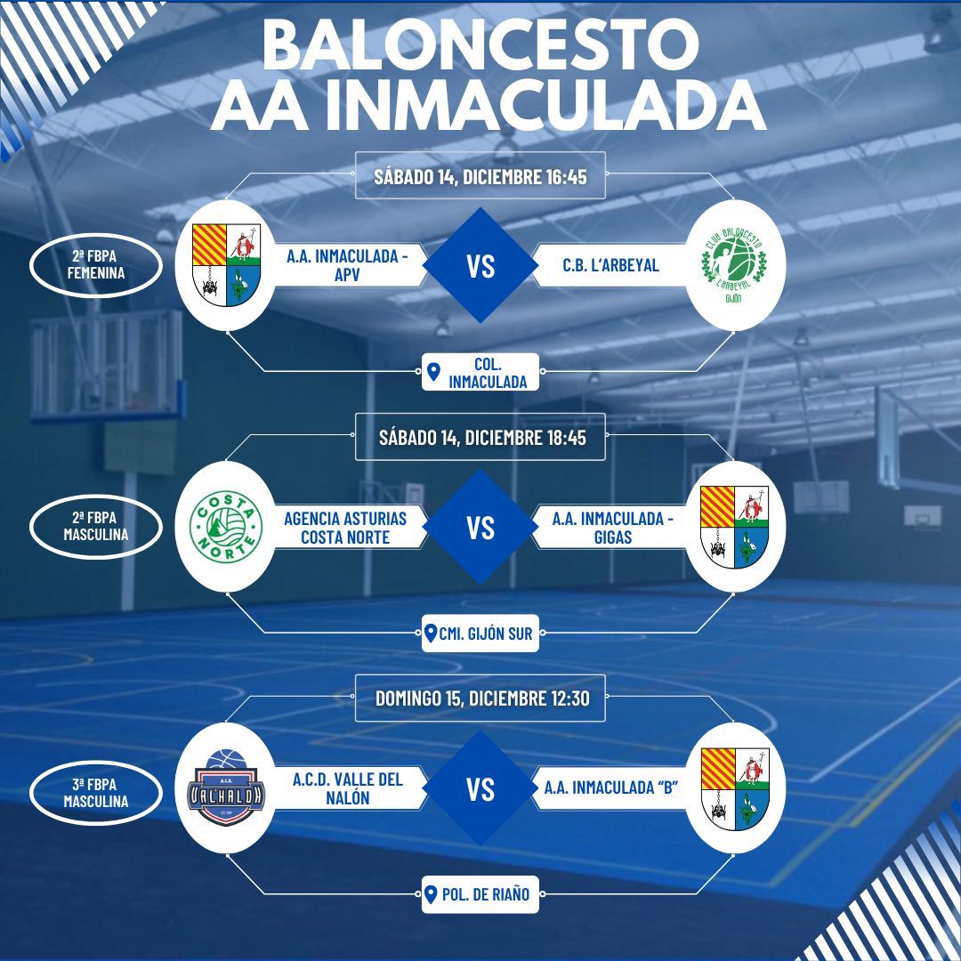 Volvemos después del puente con un fin de semana cargado de baloncesto. 3 partidos intensos en los que nuestros equipos lo darán todo para hacerse con la victoria. Nuestras chicas juegan en casa y esperan que vengas a apoyarles. ¡Vamos equipos! 🏀💪