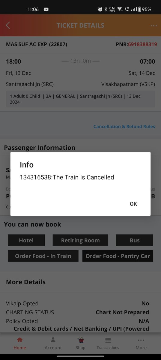 sankraob5's tweet photo. @IRCTCofficial Today is the journey date, train no. 22817 but still my ticket did not get cancelled https://t.co/7K4t2oicqo