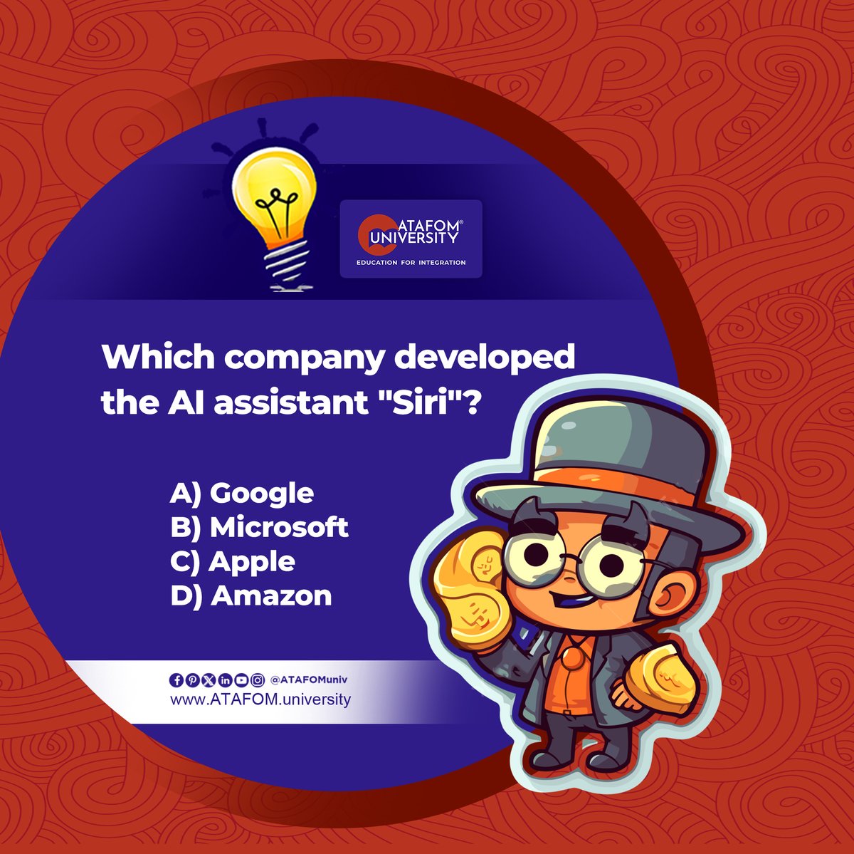 ATAFOMUni's tweet image. Ready for today’s challenge? Take ATAFOM University’s Quiz of the Day and put your knowledge to the test. How well can you score?
#ATAFOMUniversity #QuizOfTheDay #KnowledgeChallenge #EducationForAll #HigherEducation #StudentLife #StaySharp