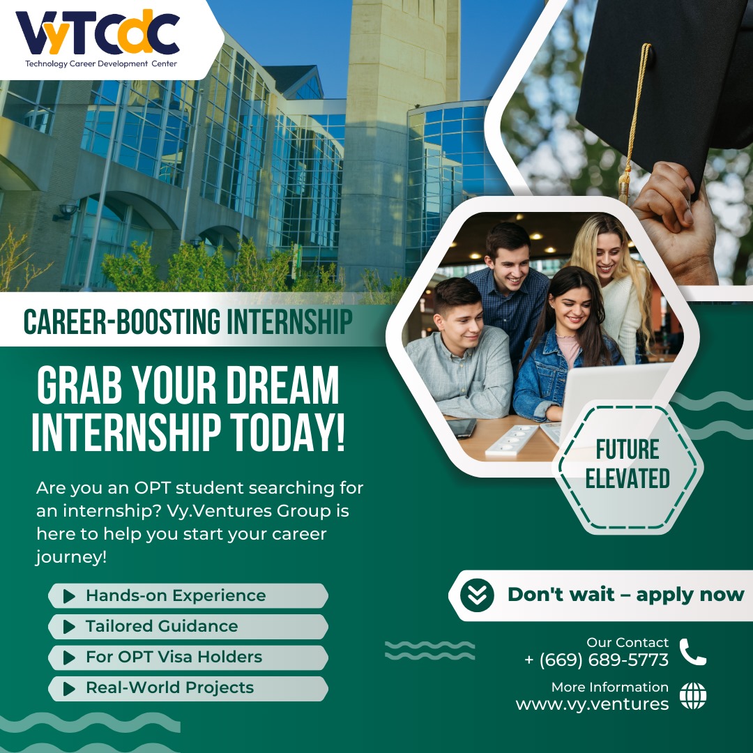Vytcdcusa2002's tweet image. Grab Your Dream Internship Today!

📢 Are you an OPT student searching for an internship?
Vy.Ventures Group is here to help you start your career journey!

✅ Hands-on Experience
✅ Tailored Guidance
✅ For OPT Visa Holders

✨ Opportunities That Elevate Your Future!